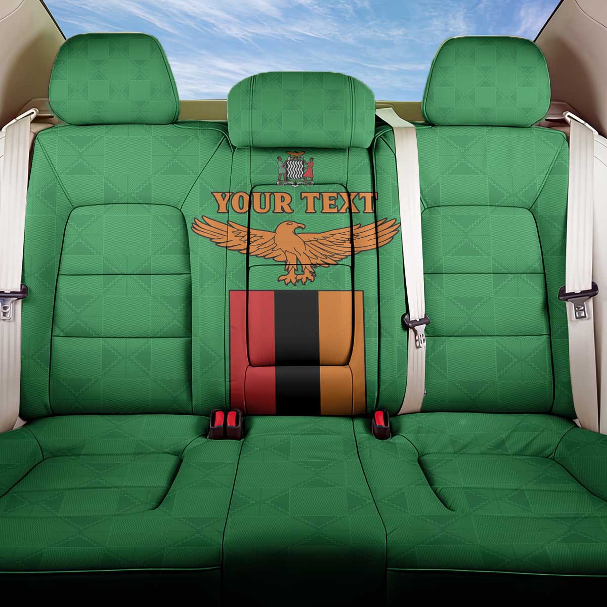 Personalised Zambia Back Car Seat Cover Flag Style Mix Kente Pattern