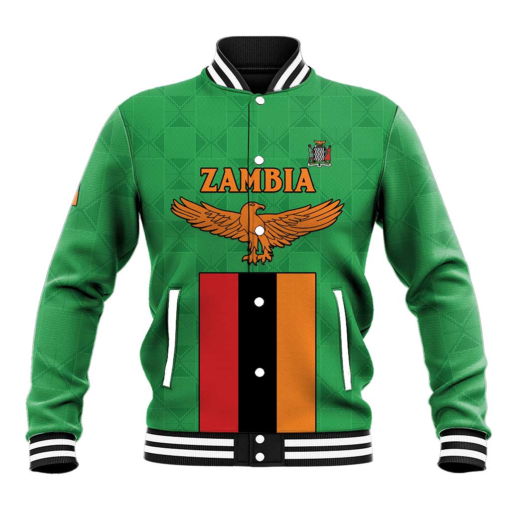 Personalised Zambia Baseball Jacket Flag Style Mix Kente Pattern