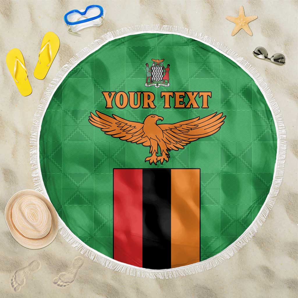 Personalised Zambia Beach Blanket Flag Style Mix Kente Pattern