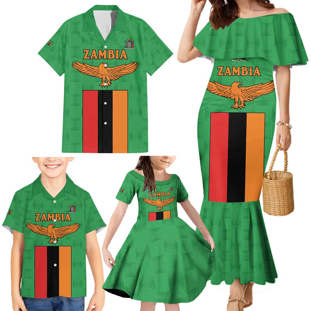 Personalised Zambia Family Matching Mermaid Dress and Hawaiian Shirt Flag Style Mix Kente Pattern