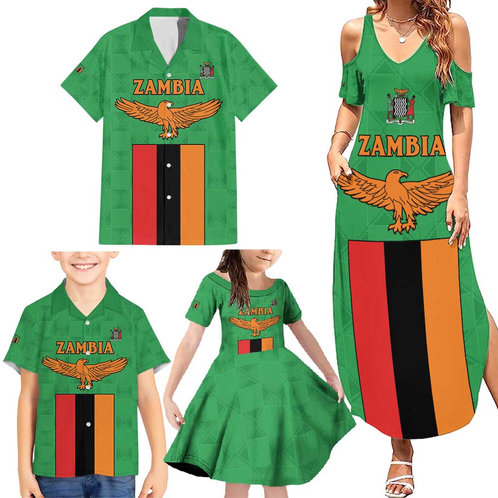 Personalised Zambia Family Matching Summer Maxi Dress and Hawaiian Shirt Flag Style Mix Kente Pattern