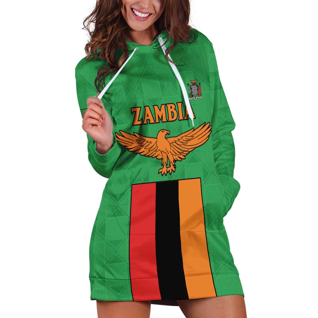 Personalised Zambia Hoodie Dress Flag Style Mix Kente Pattern