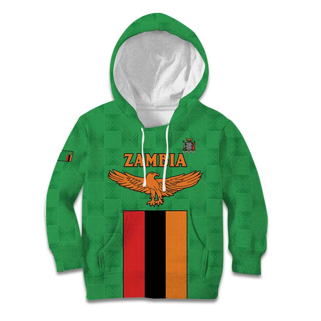 Personalised Zambia Kid Hoodie Flag Style Mix Kente Pattern