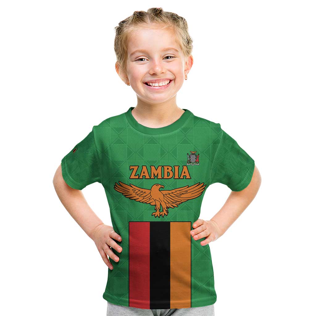 Personalised Zambia Kid T Shirt Flag Style Mix Kente Pattern