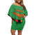 Personalised Zambia Off Shoulder Short Dress Flag Style Mix Kente Pattern