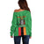 Personalised Zambia Off Shoulder Sweater Flag Style Mix Kente Pattern