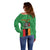 Personalised Zambia Off Shoulder Sweater Flag Style Mix Kente Pattern