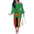 Personalised Zambia Off The Shoulder Long Sleeve Dress Flag Style Mix Kente Pattern