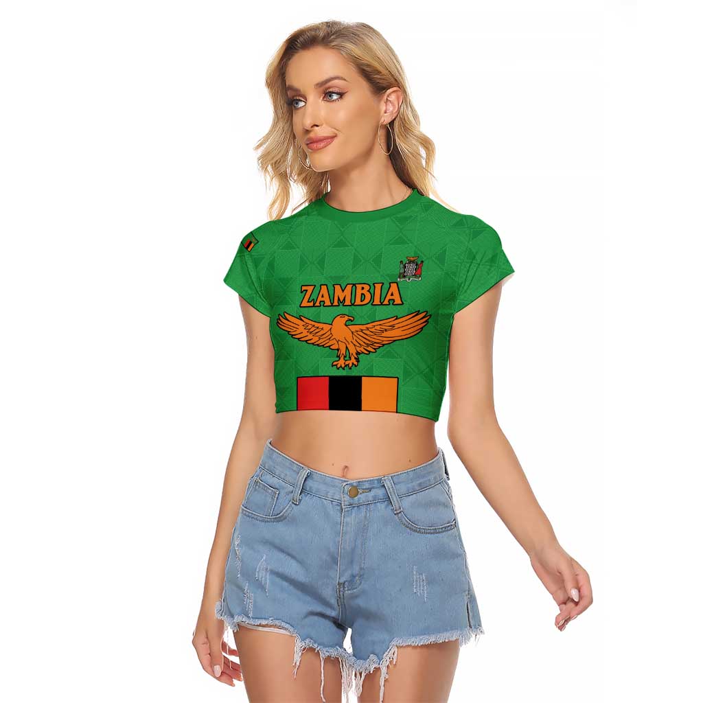 Personalised Zambia Raglan Cropped T Shirt Flag Style Mix Kente Pattern