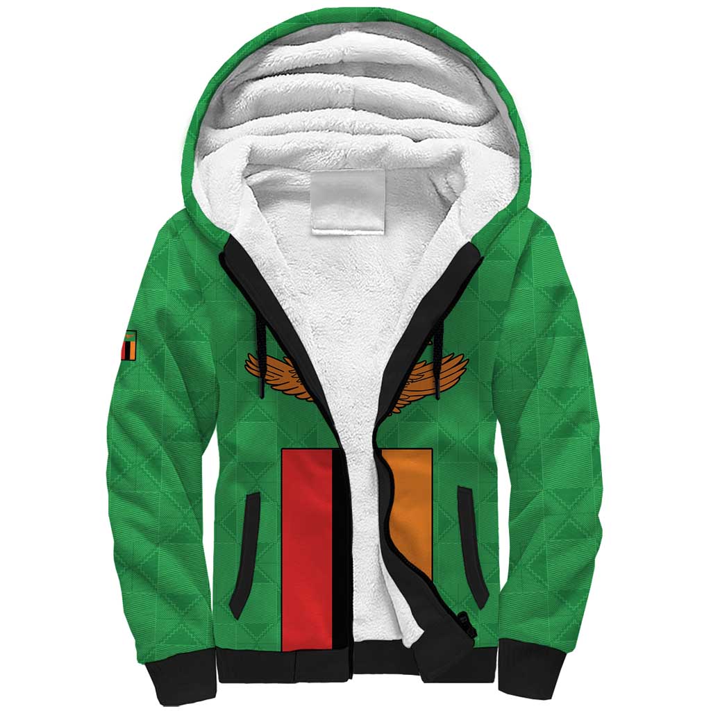 Personalised Zambia Sherpa Hoodie Flag Style Mix Kente Pattern