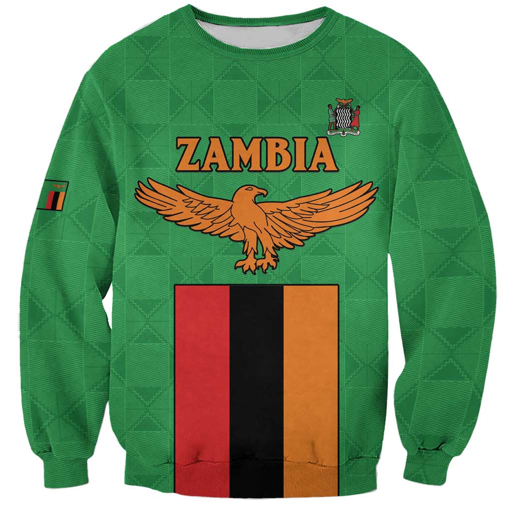 Personalised Zambia Sweatshirt Flag Style Mix Kente Pattern