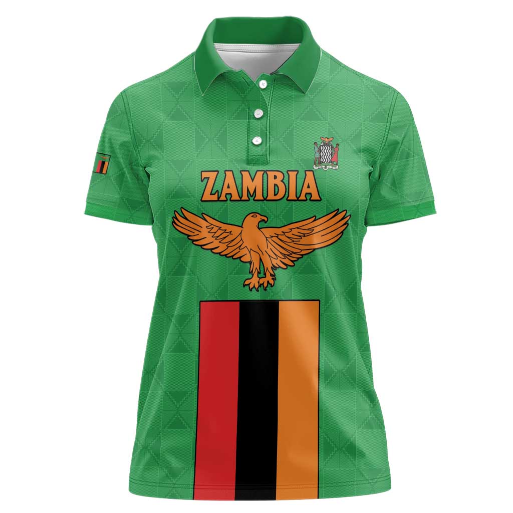 Personalised Zambia Women Polo Shirt Flag Style Mix Kente Pattern