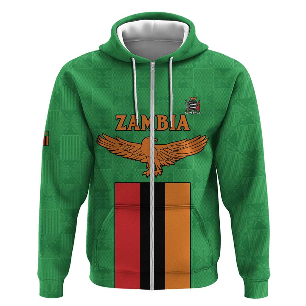 Personalised Zambia Zip Hoodie Flag Style Mix Kente Pattern