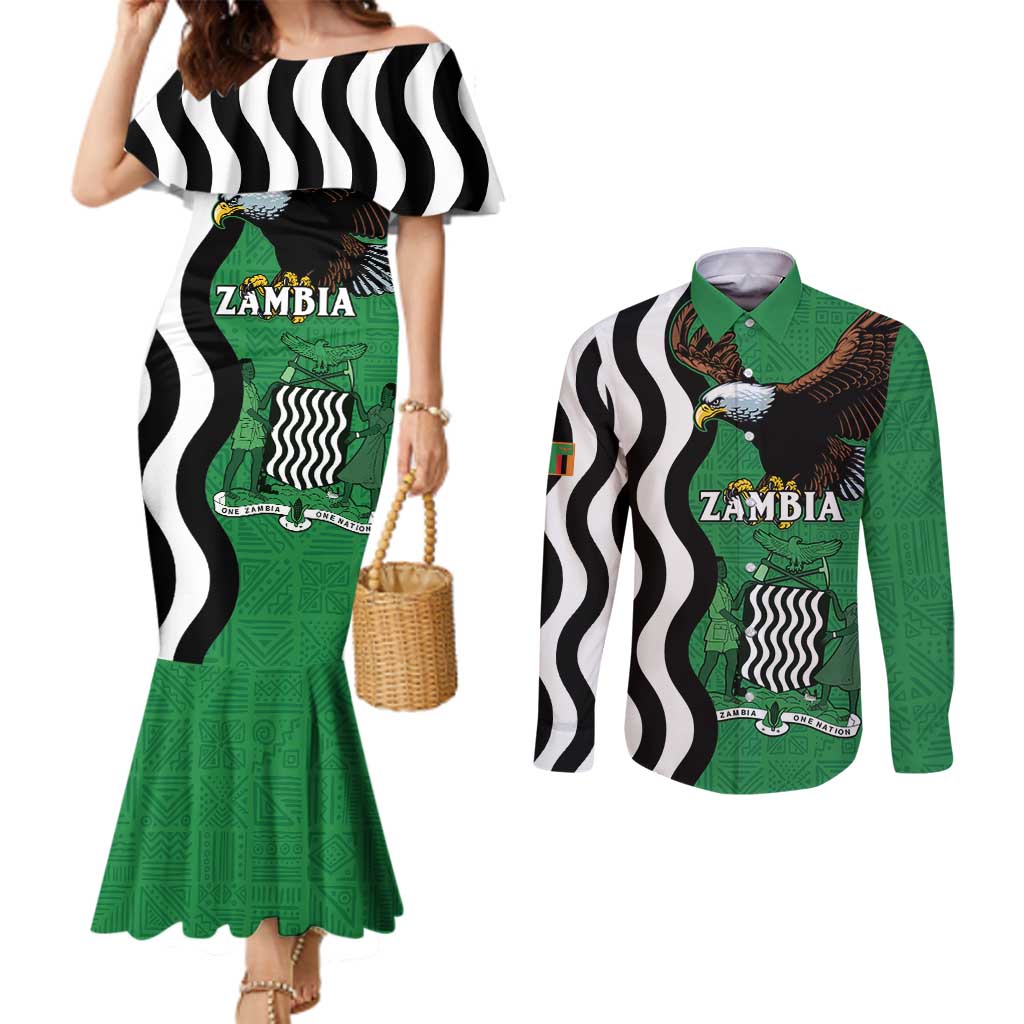 Zambia Couples Matching Mermaid Dress and Long Sleeve Button Shirt One Zambia One Nation