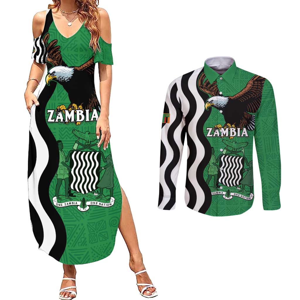 Zambia Couples Matching Summer Maxi Dress and Long Sleeve Button Shirt One Zambia One Nation