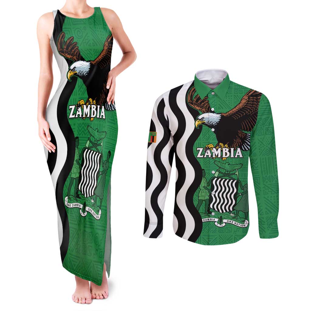 Zambia Couples Matching Tank Maxi Dress and Long Sleeve Button Shirt One Zambia One Nation