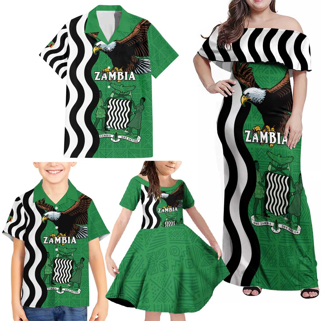 Zambia Family Matching Off Shoulder Maxi Dress and Hawaiian Shirt One Zambia One Nation