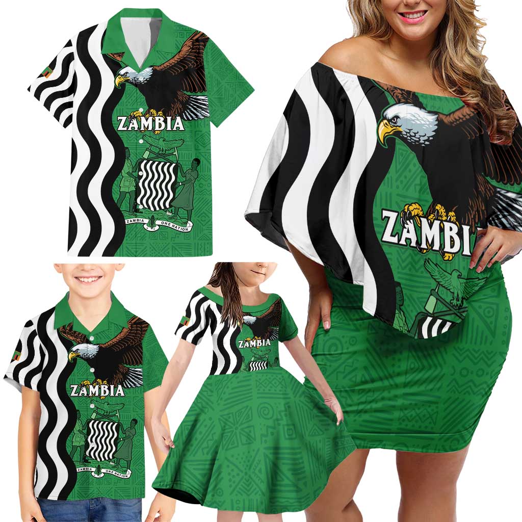 Zambia Family Matching Off Shoulder Short Dress and Hawaiian Shirt One Zambia One Nation