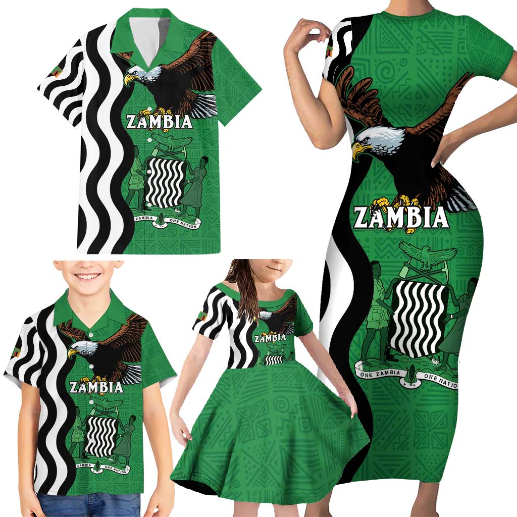 Zambia Family Matching Short Sleeve Bodycon Dress and Hawaiian Shirt One Zambia One Nation