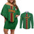 Custom Zambia Football Couples Matching Off Shoulder Short Dress and Long Sleeve Button Shirt Go Copper Bullets