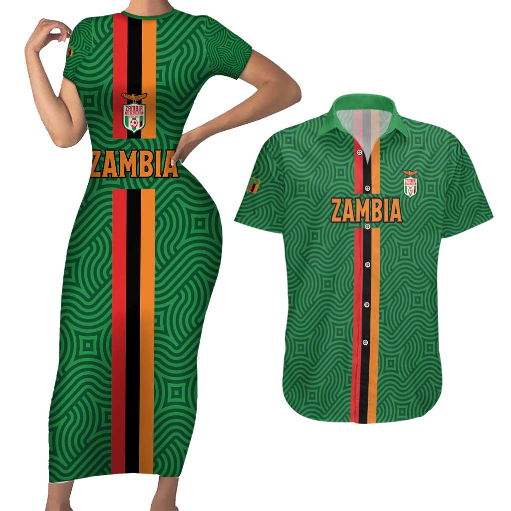 Custom Zambia Football Couples Matching Short Sleeve Bodycon Dress and Hawaiian Shirt Go Copper Bullets