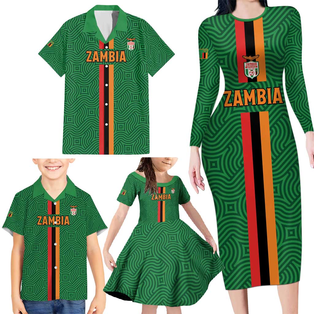 Custom Zambia Football Family Matching Long Sleeve Bodycon Dress and Hawaiian Shirt Go Copper Bullets