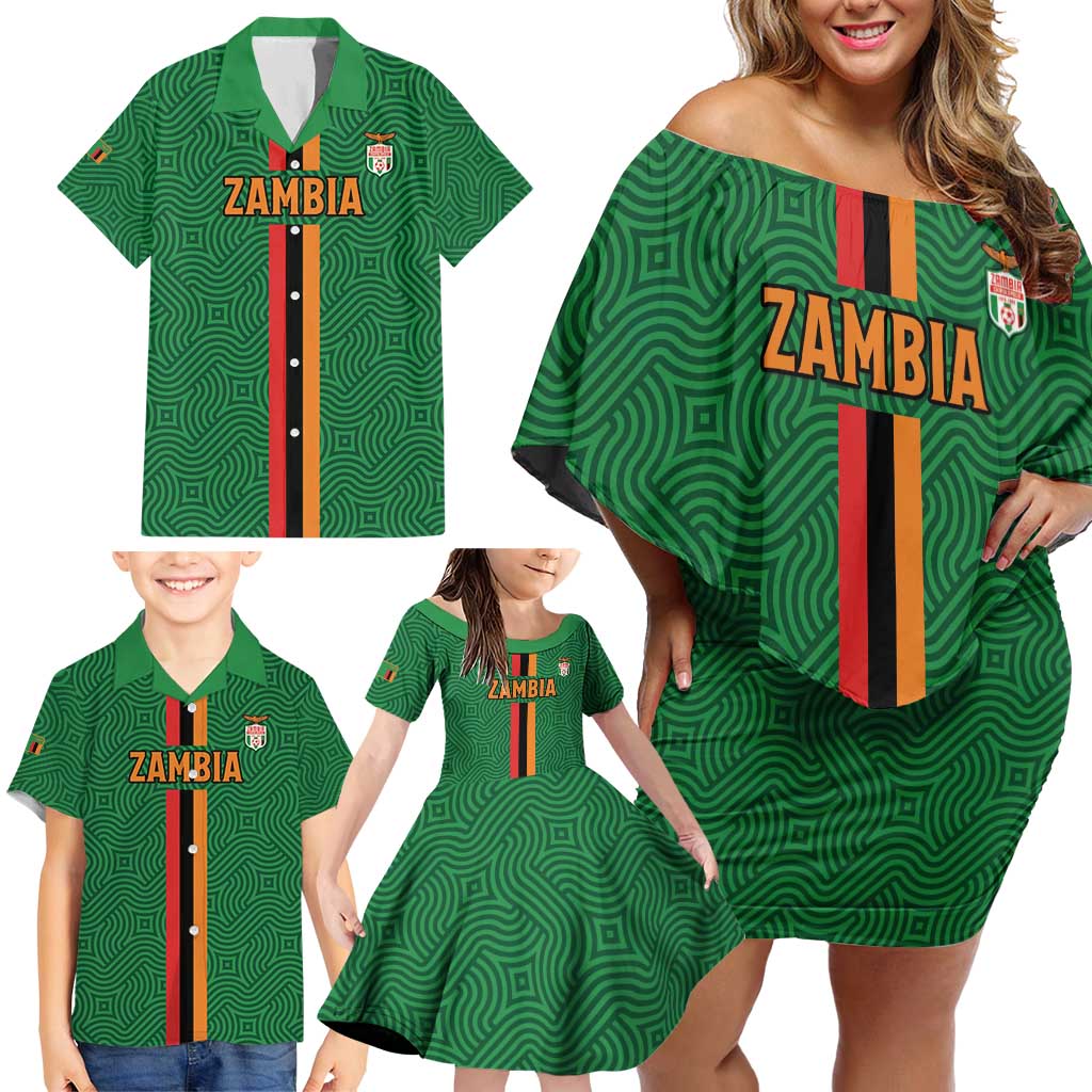 Custom Zambia Football Family Matching Off Shoulder Short Dress and Hawaiian Shirt Go Copper Bullets