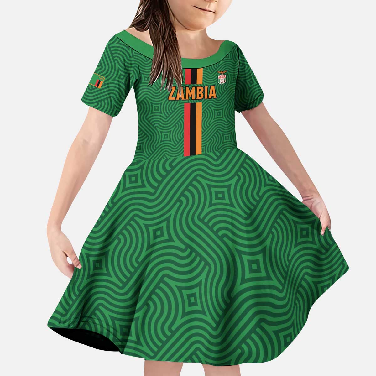 Custom Zambia Football Kid Short Sleeve Dress Go Copper Bullets