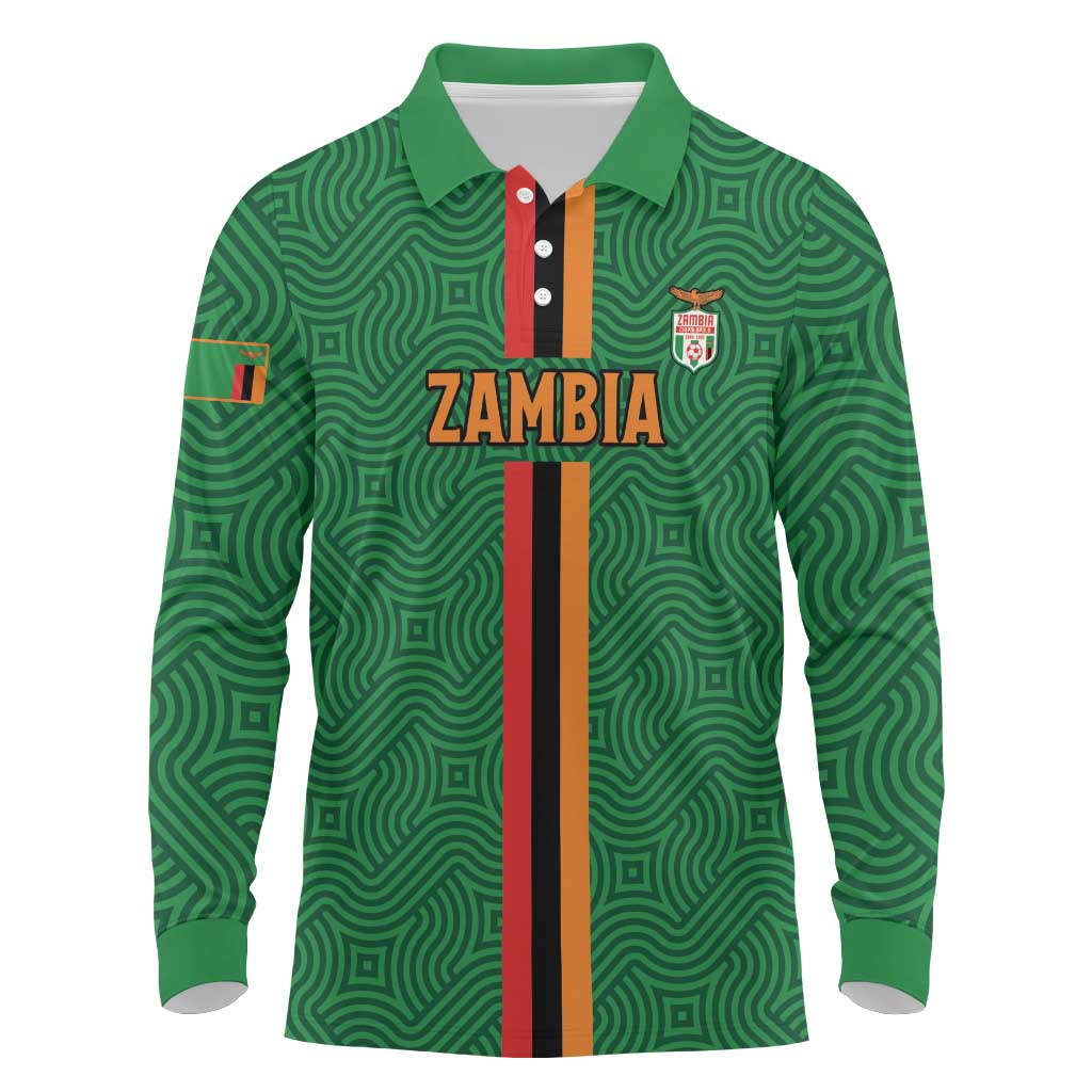 Custom Zambia Football Long Sleeve Polo Shirt Go Copper Bullets