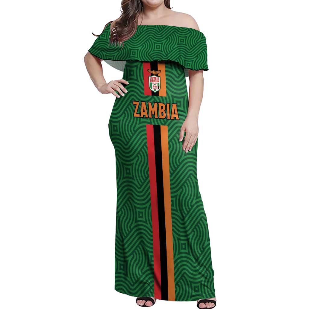 Custom Zambia Football Off Shoulder Maxi Dress Go Copper Bullets