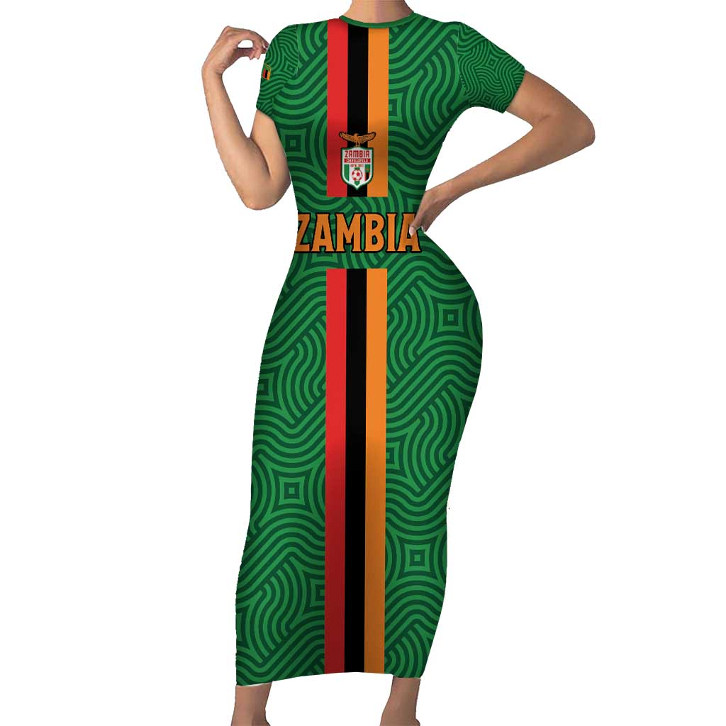 Custom Zambia Football Short Sleeve Bodycon Dress Go Copper Bullets