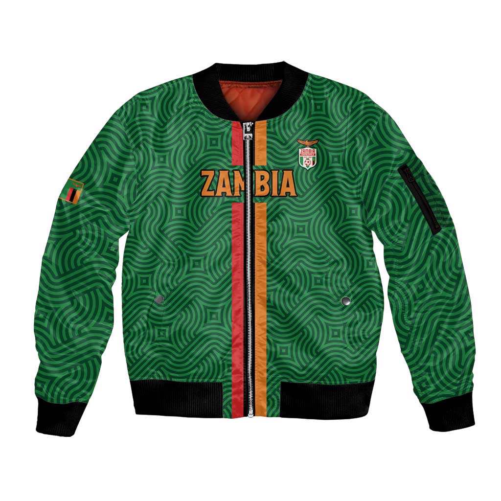 Custom Zambia Football Sleeve Zip Bomber Jacket Go Copper Bullets