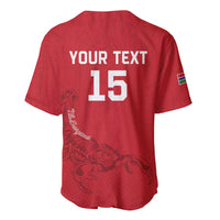 Red football baseball jersey back with YOUR TEXT 15 and scorpion graphic