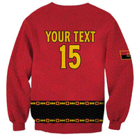 Red unisex football sweatshirt back with YOUR TEXT and 15 number, long sleeves.