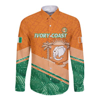 Orange long-sleeve rugby button shirt with front elephant crest and Ivory Coast text