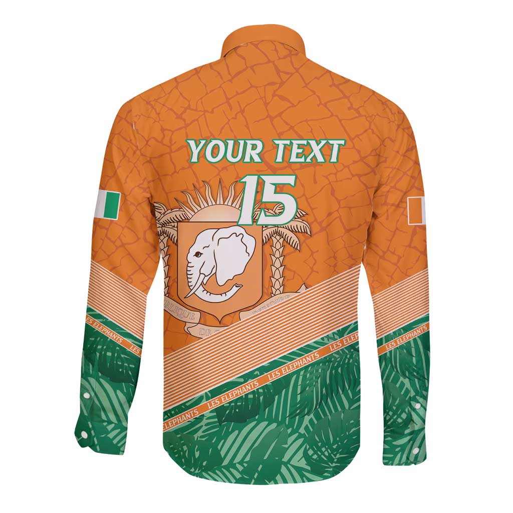 Orange long-sleeve rugby button shirt with back graphic, Your Text and number 15