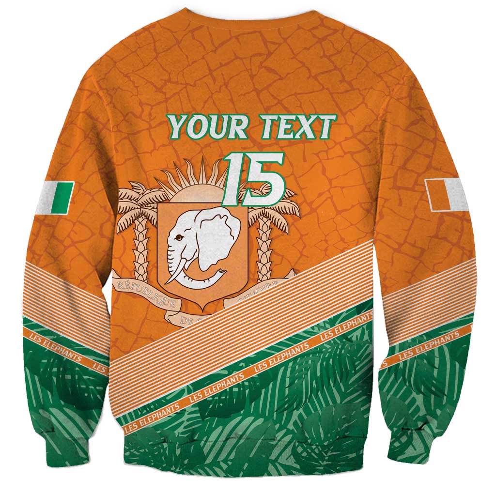 Orange crewneck rugby sweatshirt with elephant crest, stripes, YOUR TEXT and 15 on back