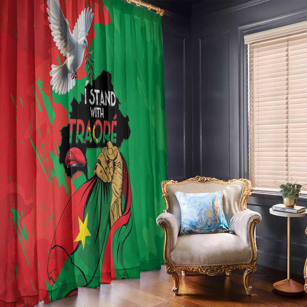 Window curtain panel set, red and green with eagle and portrait, room view