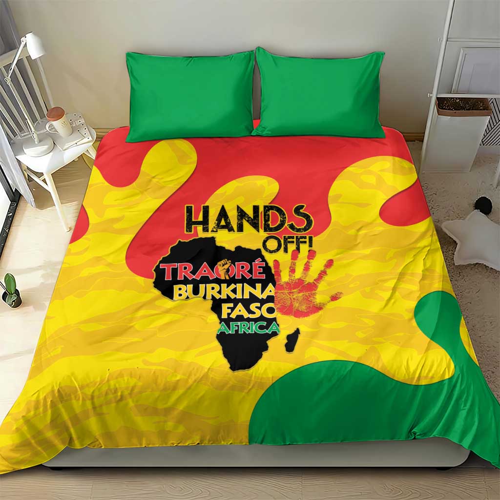 Yellow duvet with green edging and bold graphic print plus two green pillowcases