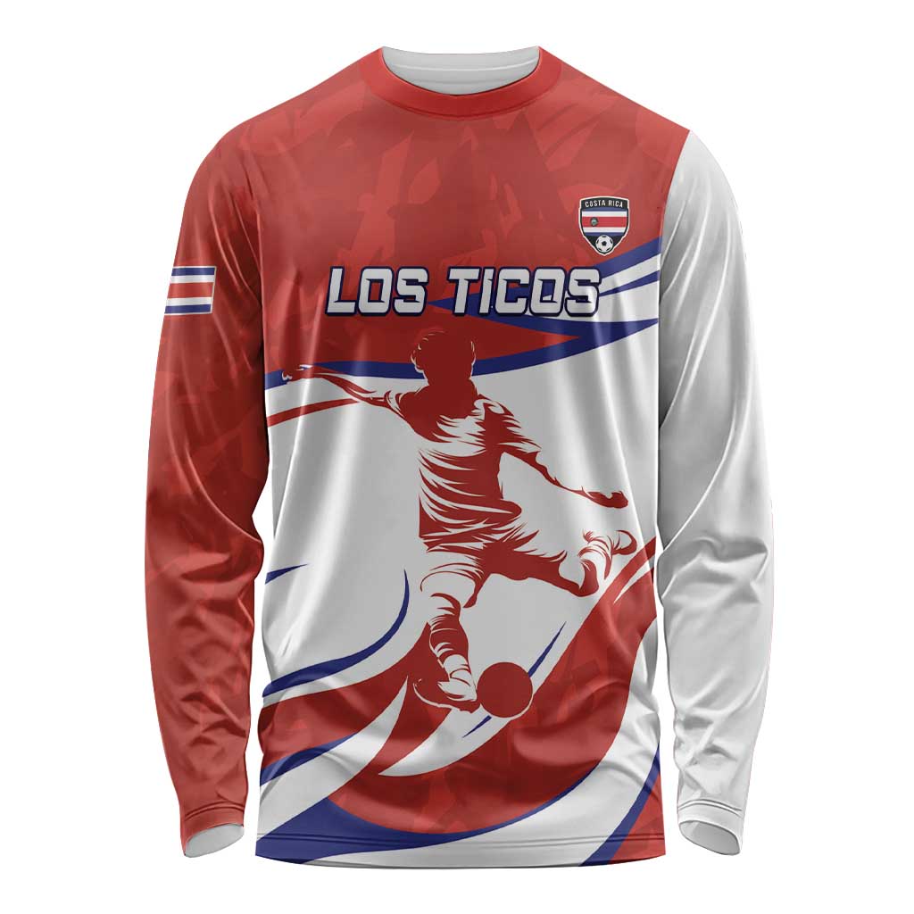 Custom Costa Rica Football Long Sleeve Shirt Los Ticos With Bull Mascot - Wonder Print Shop