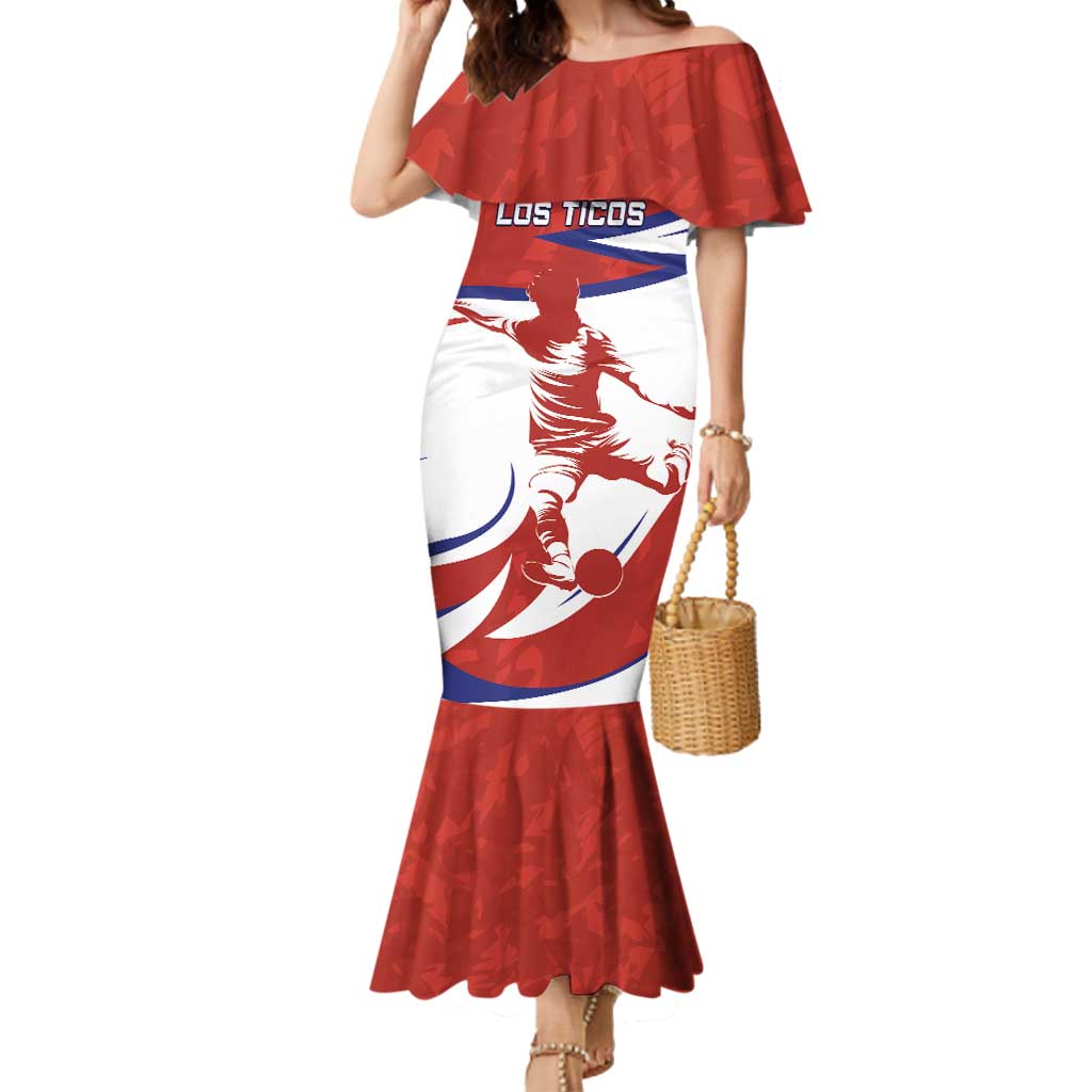 Custom Costa Rica Football Mermaid Dress Los Ticos With Bull Mascot - Wonder Print Shop