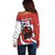 Custom Costa Rica Football Off Shoulder Sweater Los Ticos With Bull Mascot - Wonder Print Shop