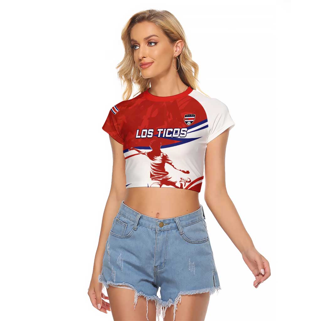 Custom Costa Rica Football Raglan Cropped T Shirt Los Ticos With Bull Mascot - Wonder Print Shop