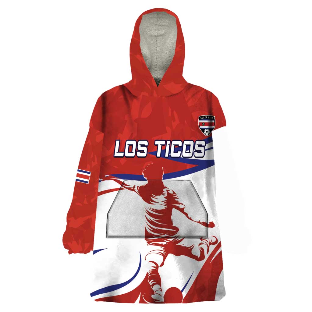 Custom Costa Rica Football Wearable Blanket Hoodie Los Ticos With Bull Mascot - Wonder Print Shop