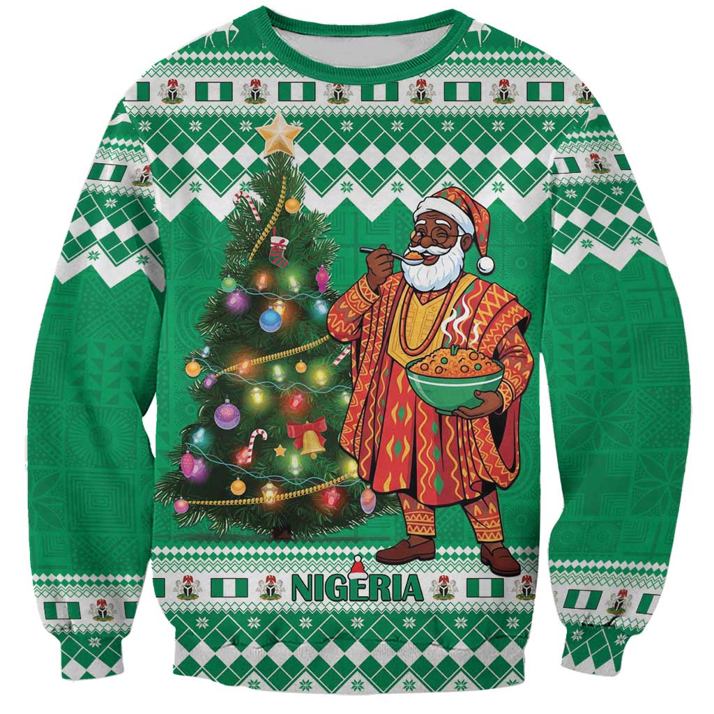 Personalized Nigeria Christmas Sweatshirt Black Santa With Jollof Rice - Wonder Print Shop