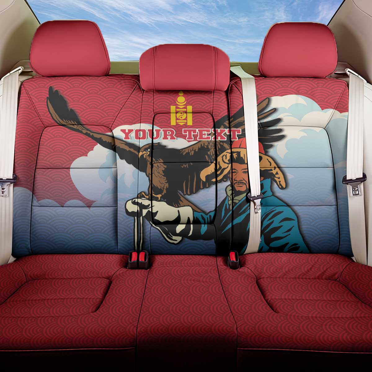 Personalised Mongolia Back Car Seat Cover Eagle Hunters - Wonder Print Shop