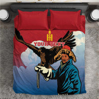 Red personalized bedding set with eagle hunter and eagle graphic, two matching pillows