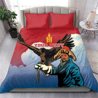 Personalized bedding set with eagle hunter and eagle print on red-and-blue duvet
