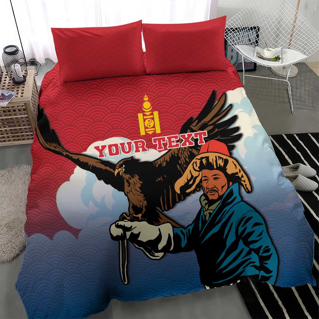 Red personalized bedding set with eagle hunter artwork and eagle, two red pillowcases