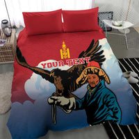 Red personalized bedding set with eagle hunter artwork and eagle, two red pillowcases